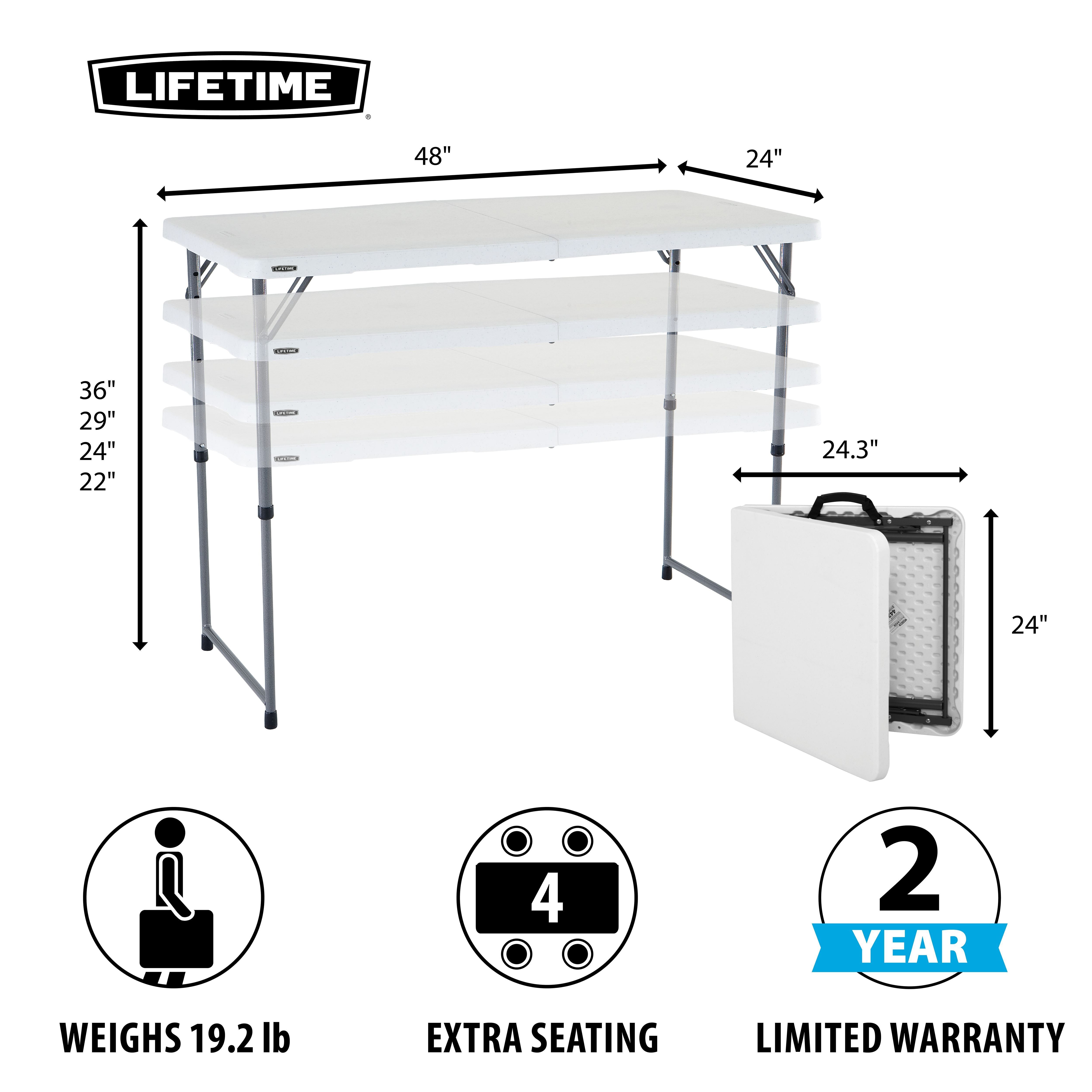 Lifetime 4-Foot Adjustable Fold-In-Half Table (Essential)