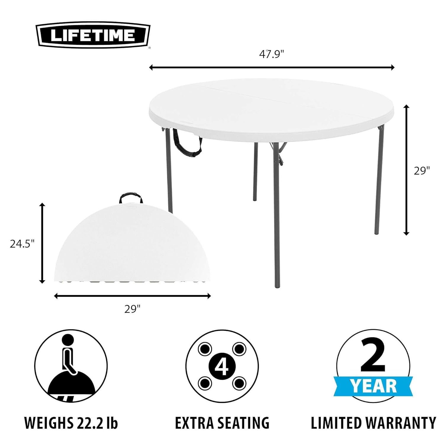 Lifetime 48-Inch Round Fold-In-Half Table (Light Commercial)
