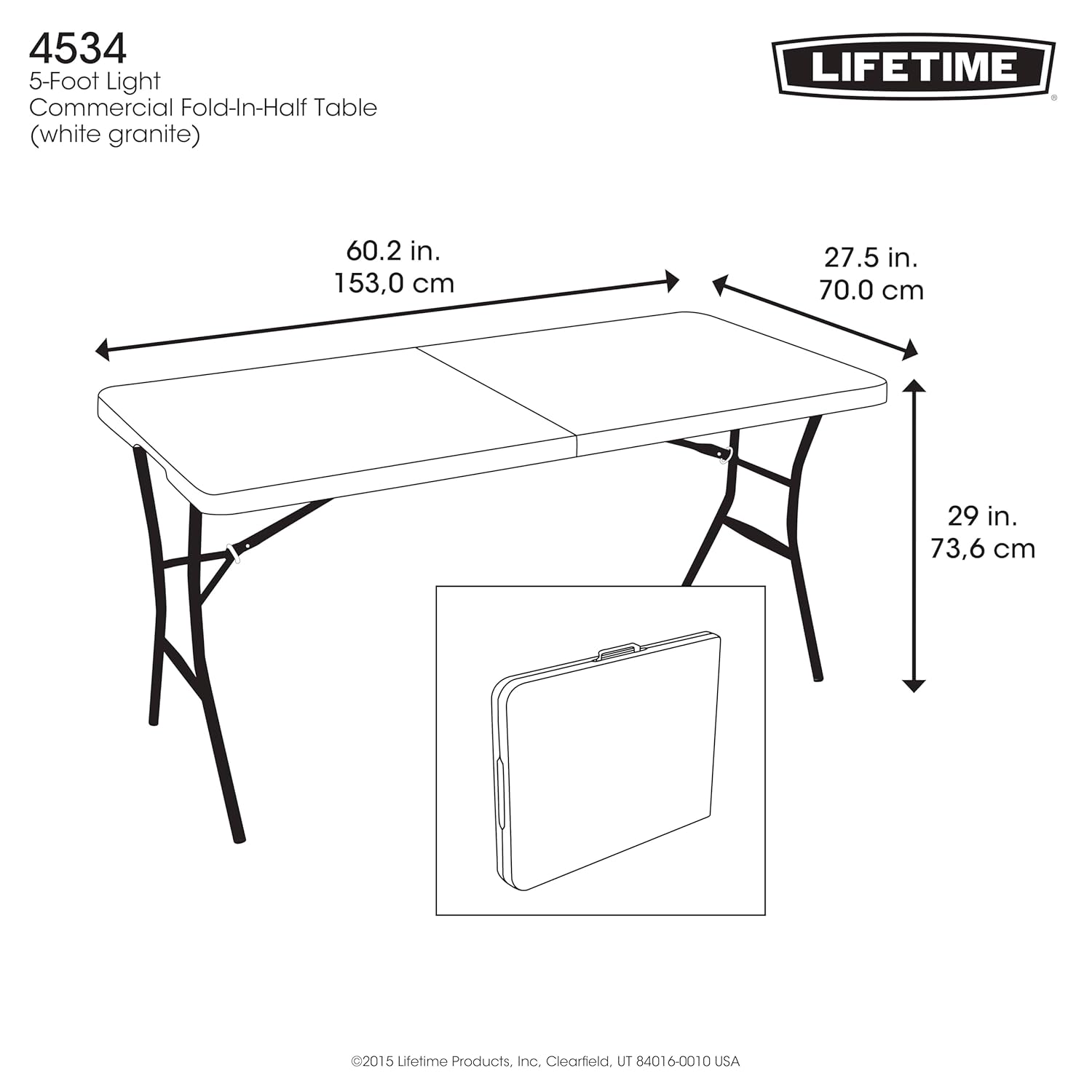 Lifetime 5-Foot Fold-In-Half Table (Light Commercial)