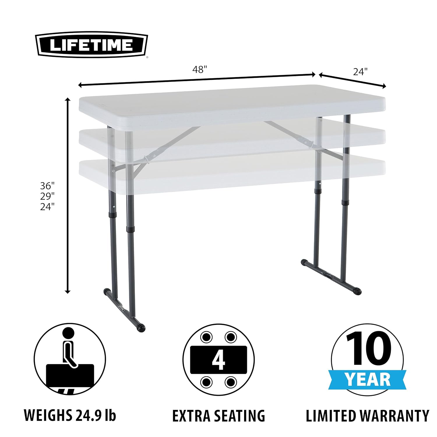 Lifetime 4-Foot Adjustable Height Table (Commercial)
